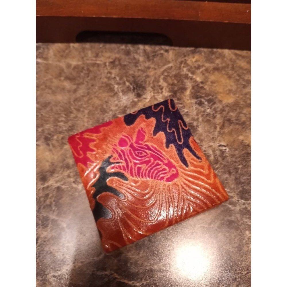 Hand tooled leather wallet change purse